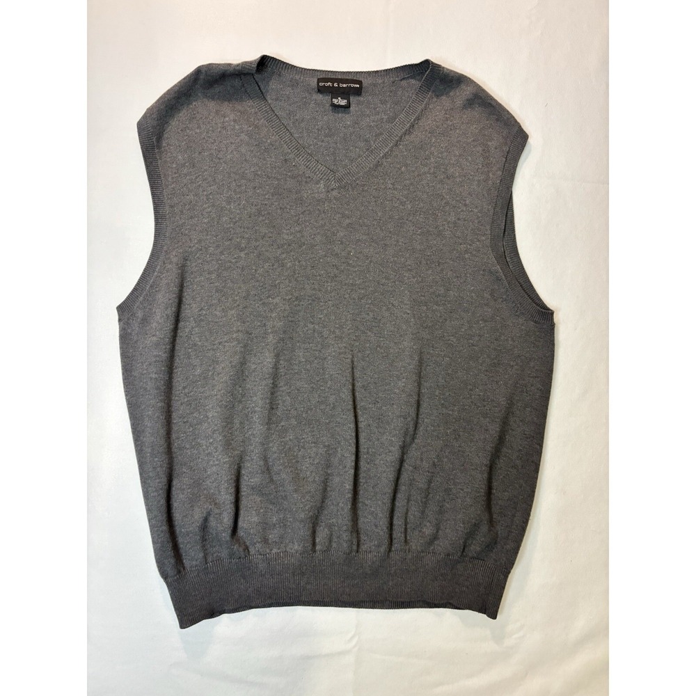 Croft & Barrow Sweater Vest Mens XL Gray Excellent V-Neck 100% Cotton Knit